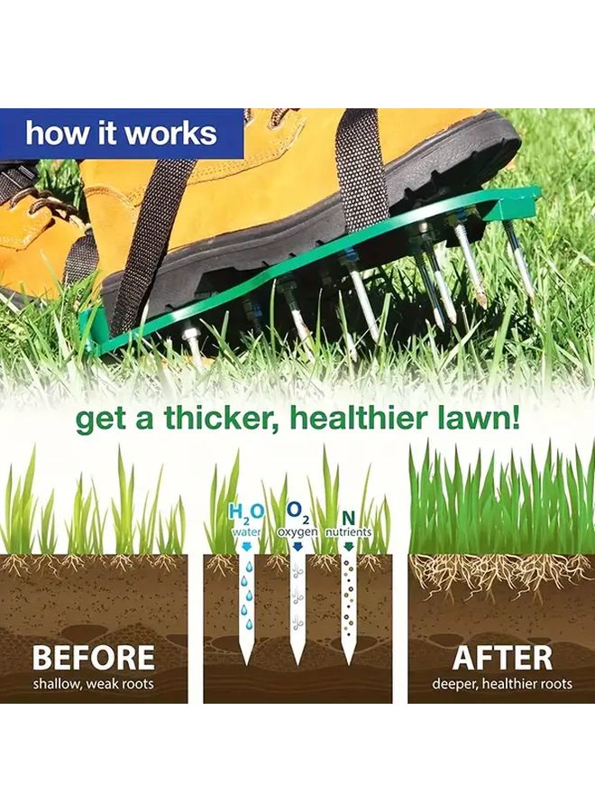 Green Lawn Aerator Shoes With Metal Spikes Manual Yard Tool For Garden Soil - Image 2